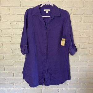 NWT Coldwater Creek Purple Long Linen‎ Tunic Button Down Women's Size Small